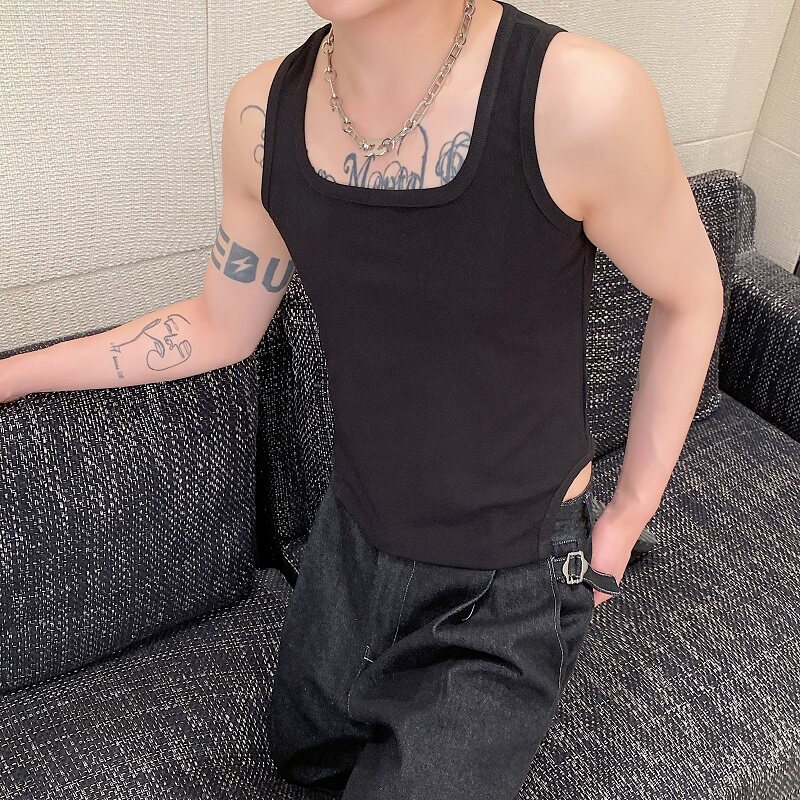夏季个性方领弹力紧身背心短款针织无袖坎肩3564P55,男装背心/马甲,电商A246