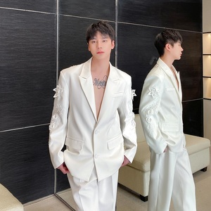 高定立体刺绣花西服长裤套装个性透纱男婚纱礼服5242P285360图片