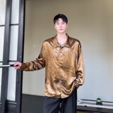 春季新中式缎面立领长袖男女衬衣个性金属盘扣风衬衫2644P105，男装衬衫，电商A246
