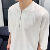新款潮流韩版V领拉链设计简约气质宽松短袖T恤3873-P55，男装T恤，电商A246