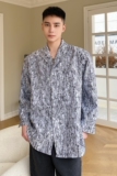 韩版雅痞翻领长袖男衬衣法式复古浮雕纹理气质垫肩衬衫5058P85，男装衬衫，电商A246