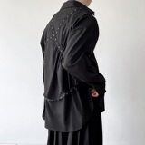 暗黑系个性绑带设计翻领长袖男女衬衣潮流原创小众衬衫2301P75，男装衬衫，电商A246