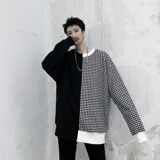 山本暗黑先锋小众原创千鸟格纹拼接圆领卫衣A261-3044-P75，男装卫衣，电商A246