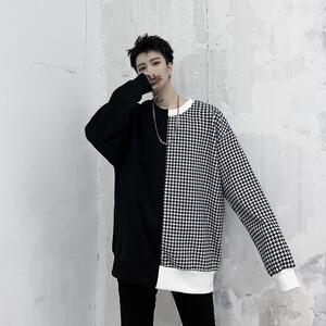 山本暗黑先锋小众原创千鸟格纹拼接圆领卫衣A261-3044-P75，男装卫衣，电商A246