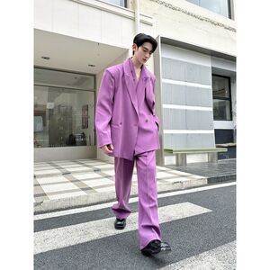 26潮流西服套装个性双门襟垫肩外套直筒休闲长裤5302P285图片