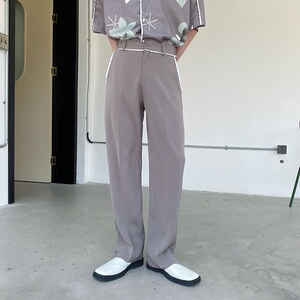 韩版简约冷淡风纯色男长裤时髦显气质通勤直筒男西裤痞帅3648P75图片