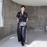 夏季中式禅意墨竹绑带设计男女短袖衬衣风汉服衬衫9775P75，男装衬衫，电商A246