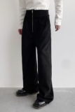 秋冬加厚鹿皮绒拉链高腰设计阔腿直筒拖地长裤男女潮流5109P90，男装休闲裤，电商A246