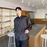 春季不规则飘带设计款翻领长袖男女衬衣复古缎面褶皱衬衫3541P100，男装衬衫，电商A246