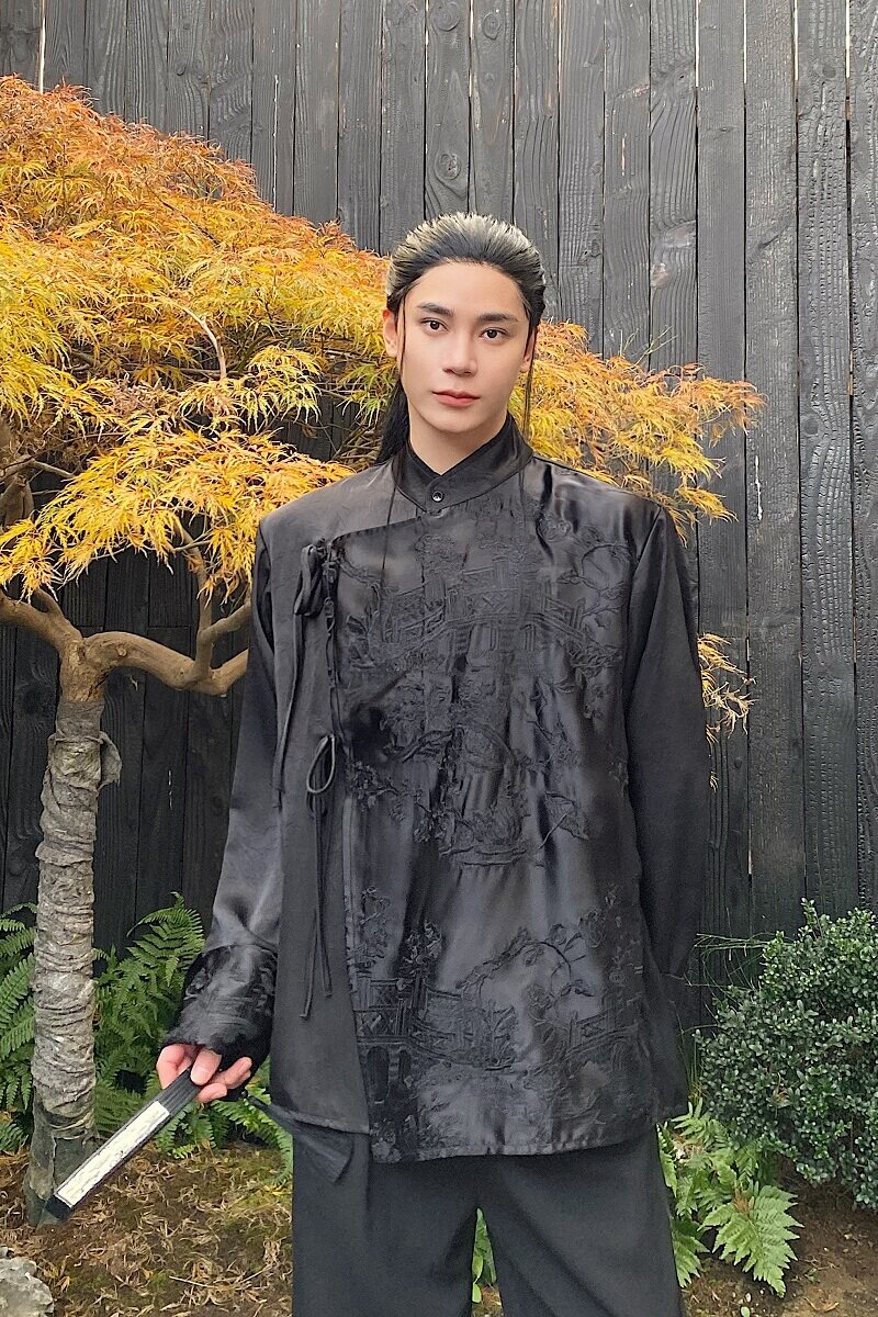 春季新中式刺绣系带立领长袖男女衬衣复古风禅意衬衫2641P115,男装衬衫,电商A246