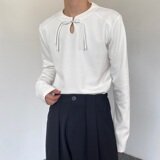 秋冬改良新中式圆领盘扣长袖男女T恤复古百搭上衣3529P70，男装T恤，电商A246