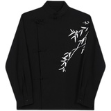 秋季中式绣竹盘扣立领长袖男女衬衣潮流复古宽松休闲衬衫2595P100，男装衬衫，电商A246