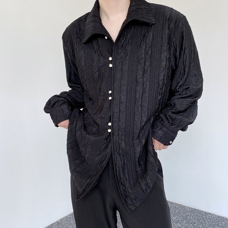 春季暗黑系个性褶皱复古中式长袖男女衬衣潮流雅痞衬衫2544P95,男装衬衫,电商A246