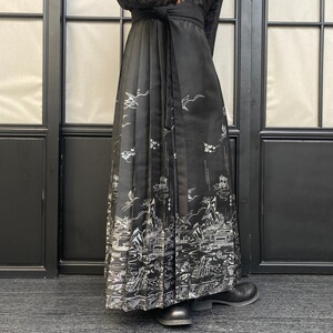 潮流缎面提花中式马面裙复古男女汉服A字百褶长裙2637P115图片