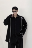 秋季新款撞色包边解构潮流长袖翻领男衬衣时髦针织面料2509P85，男装衬衫，电商A246