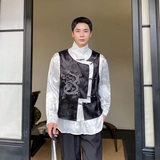 秋季中式缎面提花刺绣圆领男女马甲复古盘扣禅意风坎肩5177P115，男装背心/马甲，电商A246