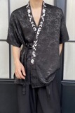 夏季新中式缎面提花刺绣绑带设计短袖男女衬衣风禅意9777P90，男装T恤，电商A246
