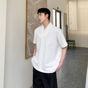 夏季改良中式V领套头男休闲半袖T恤潮流纯色韩版短袖上衣9745P70,诗经里和暖字搭配的女孩名字图片