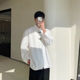 春季新款双领门襟设计金属盘扣长袖男女衬衣潮流纯色韩版3546P95，男装衬衫，电商A246