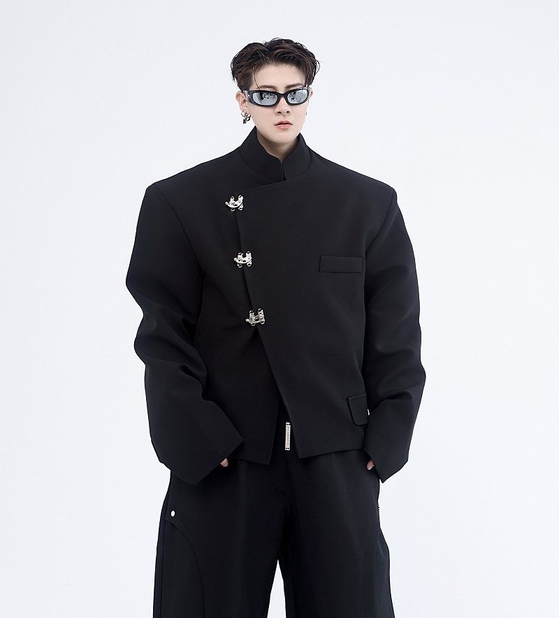 秋冬暗黑中式立领个性金属扣设计短款男女西服外套潮流5104P140，男装西服，电商A246