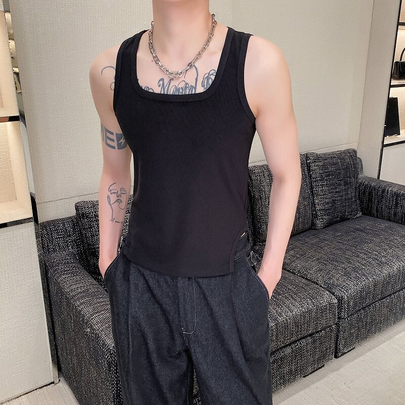 夏季个性方领弹力紧身背心短款针织无袖坎肩3564P55,男装背心/马甲,电商A246
