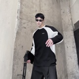 美式拼接潮流个性立体裁剪撞色圆领长袖男T恤百搭卫衣5096P85，男装T恤，电商A246