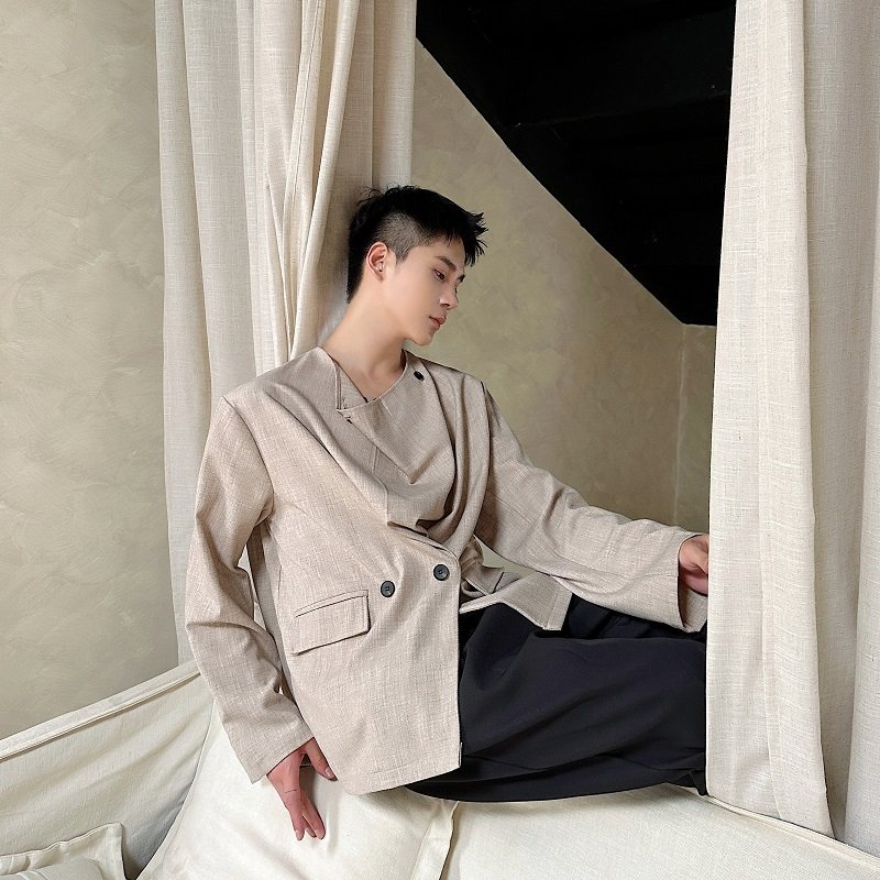 秋季复古套头休闲西服上衣简约冷淡风堆堆领衬衣5270P105,男装西服,电商A246