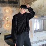 时尚丝绒亮钻竖条宽松百搭男衬衣A246-7708-P75，男装衬衫，电商A246