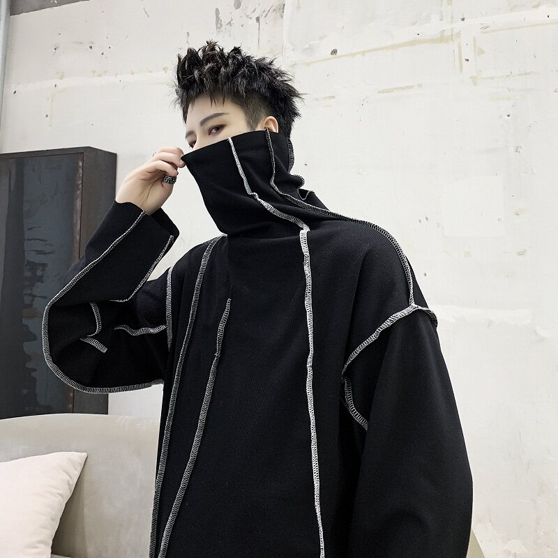 山本暗黑个性小众黑白撞色裂纹立领百搭针织长袖A261-3043-P65，男装卫衣，电商A246