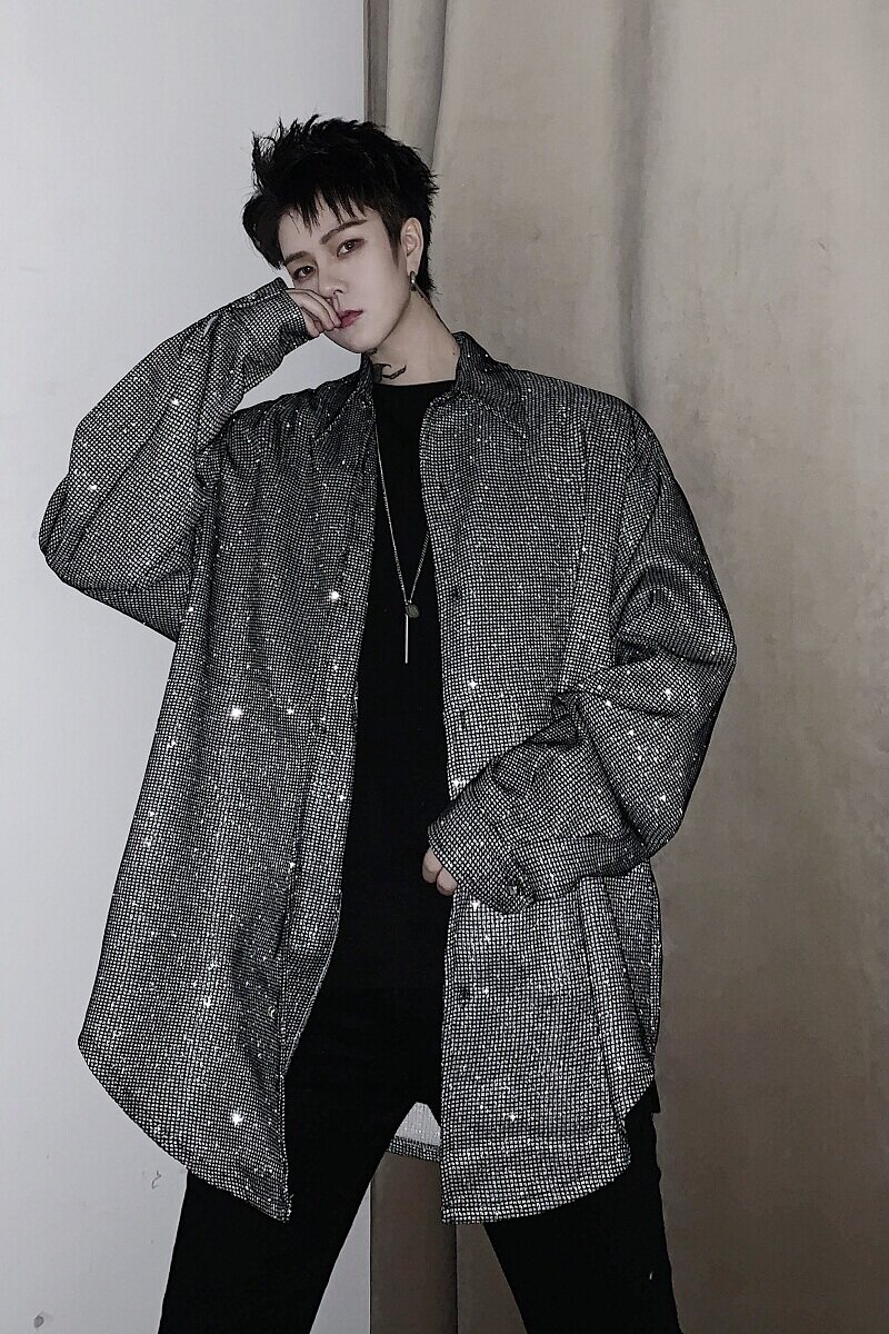 新款亮片长袖男潮流宽松舞台演出服装夜店衬衣A246-2156-P85,男装衬衫,电商A246