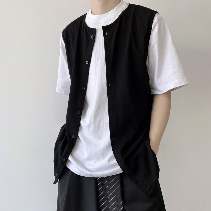 春夏山本暗黑系圆领无袖系扣男背心潮流坎肩休闲上衣3834P48，男装背心/马甲，电商A246