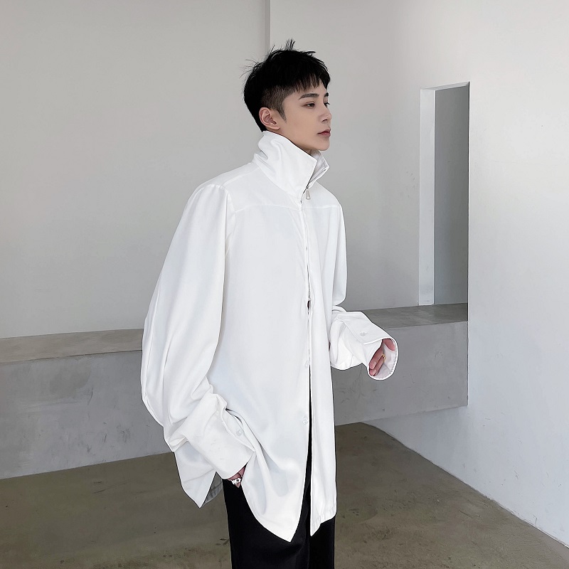21新款冷淡风高级质感面料潮流拉链设计复古宽松长袖衬衣2356-P75，男装衬衫，电商A246