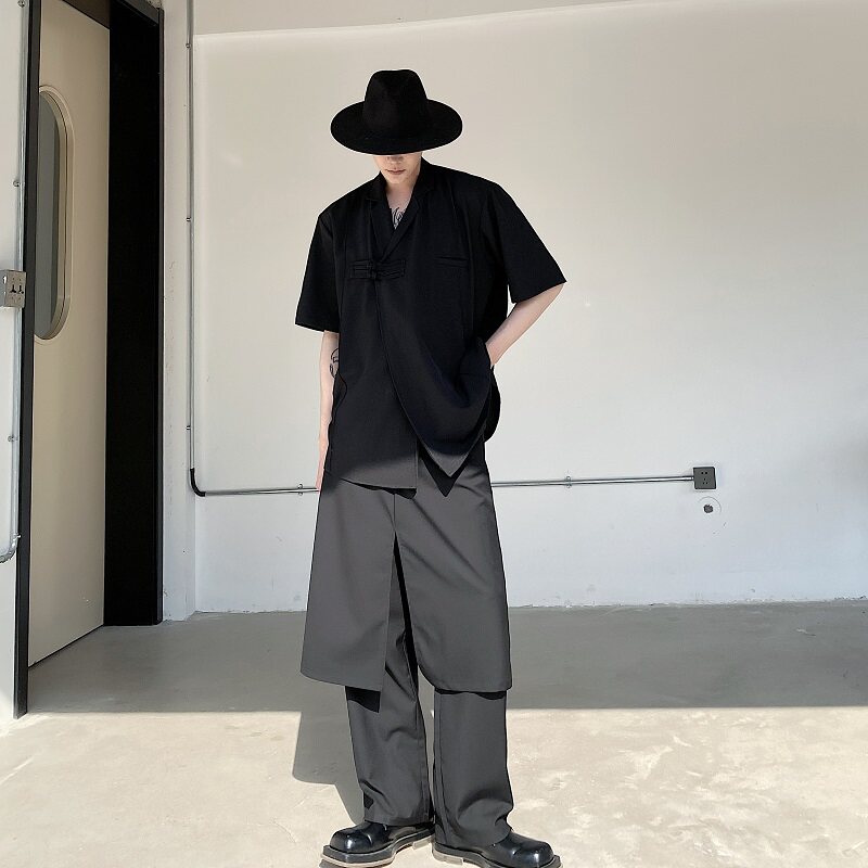 暗黑系简约设计感双层潮流男长裤个性纯色复古男裤3654P85图片