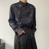 春季新中式锦缎提花盘扣流苏压襟立领长袖男女衬衣风5224P100，男装衬衫，电商A246