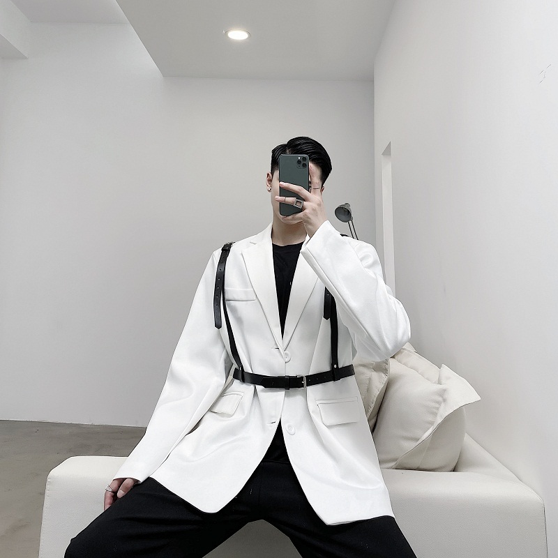 纯白个性设计皮带造型百搭西服A246-9939-P125(赠皮带），男装西服，电商A246