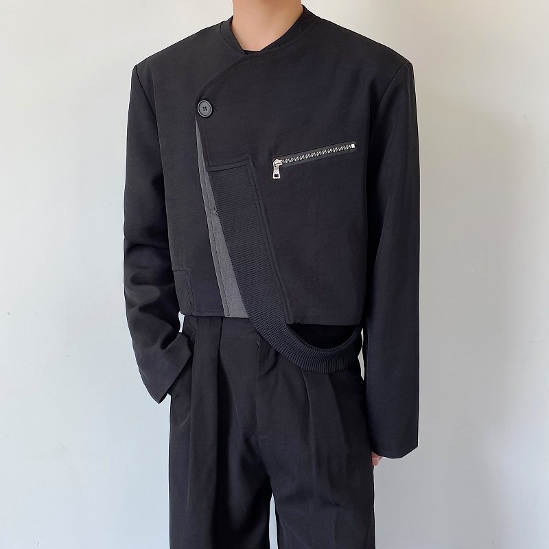 秋季新款双层配色设计圆领短款男女西服潮流痞帅上衣外套2581P140,男装西服,电商A246