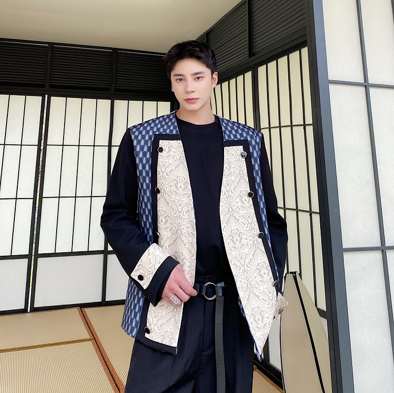 高端轻奢风定制设计款拼接撞色宽松痞帅休闲西服外套3670-P125，男装西服，电商A246