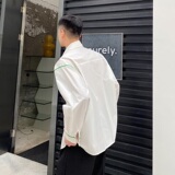 个性绿织带拼色长袖衬衫痞帅撞色男装上衣短袖衬衣5049-P80，男装T恤，电商A246