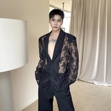 夏季个性透视提花刺绣长袖西服外套痞帅性感防晒上衣5266P125，男装防晒衣，电商A246