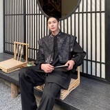 春季新中式复古提花披肩假两件立领长袖男女衬衣风衬衫2642P125，男装衬衫，电商A246