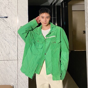 小众设计款毛边拼接潮流BV绿翻领男夹克气质宽松休闲外套3766P140图片