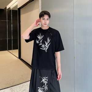 新款中式刺绣盘扣百搭圆领针织T恤复古半袖上衣A246-9771-75图片