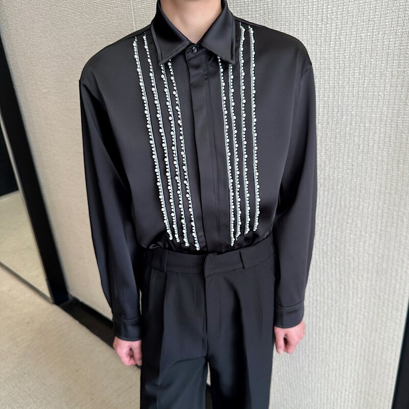 春季轻奢王子锦缎翻领手工钉珠长袖男女衬衣2660P125150,男装衬衫,电商A246