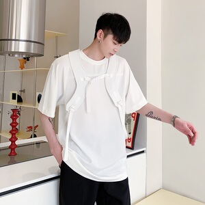 新款个性背带设计潮流机能风圆领短袖T恤2383-P70图片