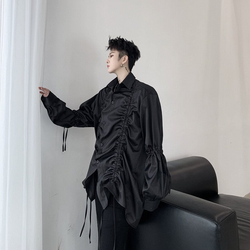 山本暗黑小众原创抽带设计款式长袖衬衣A261-3935-P70图片