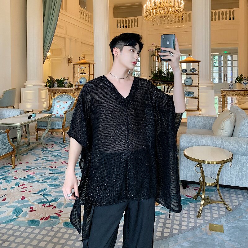 夏季个性小众超宽松蝙蝠式大V领时髦气质男短袖A261-2095-P65,男装T恤,电商A246