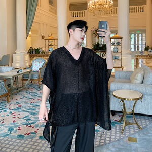 夏季个性小众超宽松蝙蝠式大V领时髦气质男短袖A261-2095-P65