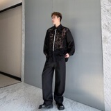 春夏新款镂空立体花卉拼接珍珠时髦翻领长袖衬衣2662P125150，男装衬衫，电商A246