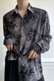 秋季复古植绒提花翻领长袖男女休闲衬衣简约冷淡风衬衫5265P95，男装衬衫，电商A246