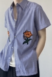 夏季条纹贴布绣花翻领短袖男衬衣潮流雅痞复古衬衫9747P60，男装T恤，电商A246